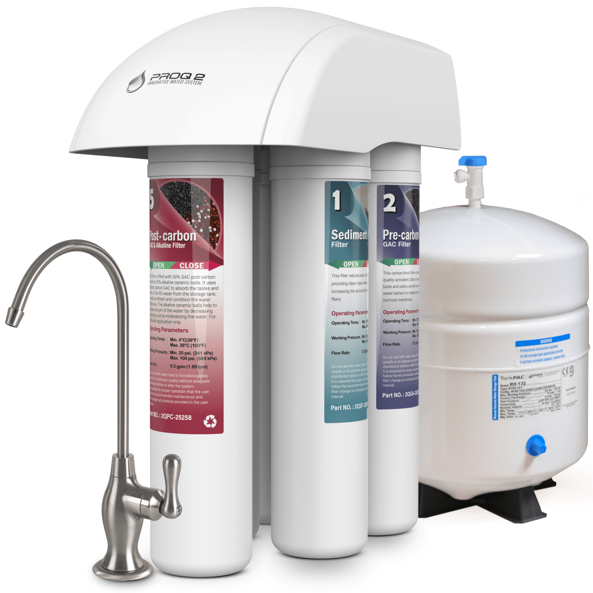 GWS PROQ2 Alkaline Reverse Osmosis System Under Sink, 5 Stage RO w/ Br