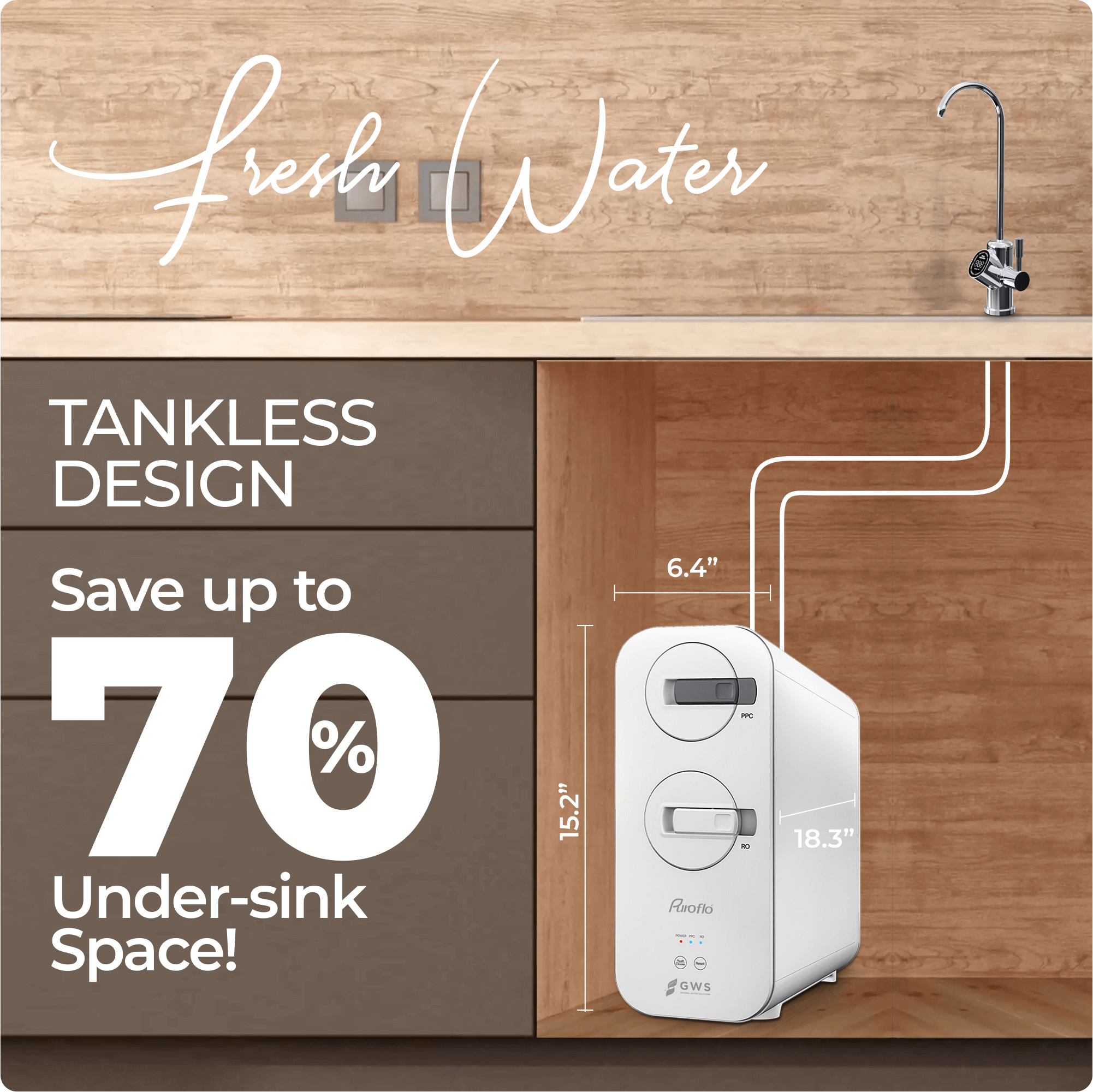 Puroflo Tankless RO System Under sink 600GPD High Capacity, Smart Faucet TDS Display, 1.5:1 Pure to Drain, Water Filter Life Reminder, Auto Flushing, Reverse Osmosis System Under Sink
