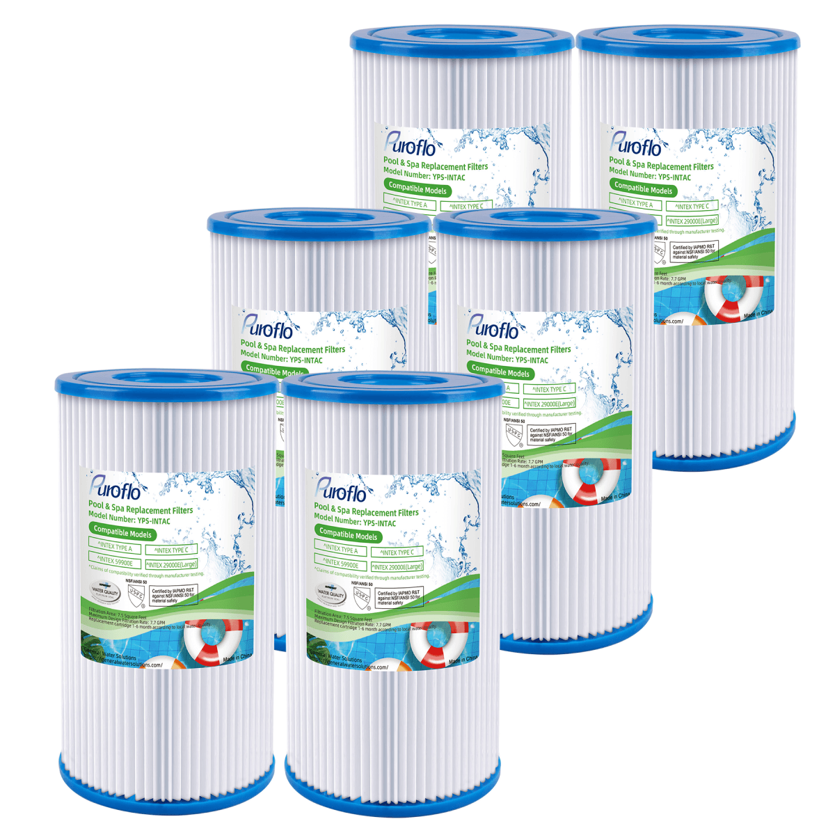 Puroflo Type A or C 29000E/59900E Replacement Pool Filter Cartridge for INTEX (6 Pack)