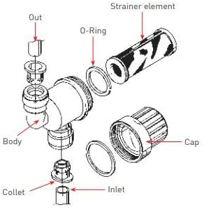 DMFit ADMF Water Pump Strainer Filter Quick Connect Push-in Fitting 1/4" , 3/8", 1/2" OD Inlet / Outlet (10 Pack)