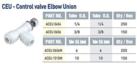 DMfit ACEU Flow Control Adjustable Valve Elbow Union Push-in 1/4" or 3/8"OD (10 Pack)