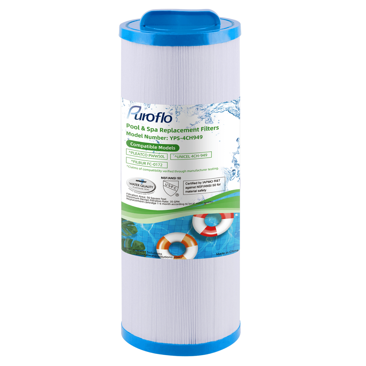 Puroflo Spa Filter Replacement for Pleatco PWW50L, Unicel 4CH-949, Filbur FC-0172 (1 Pack)