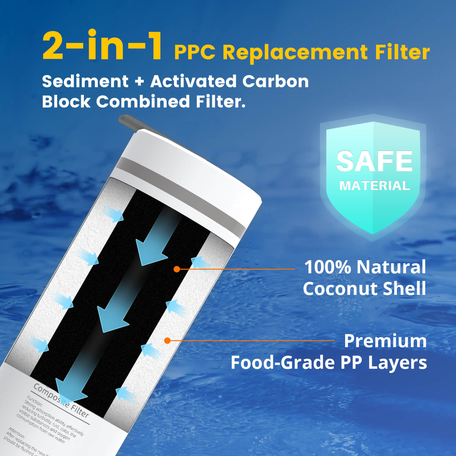 Puroflo PPC Replacement Filter, 1 Year Lifespan, Replacement for XT-600 Tankless Reverse Osmosis System, Reduces Large Particles of Impurities, Chlorine, Colors, and Odors XT-37513501 (1PACK)