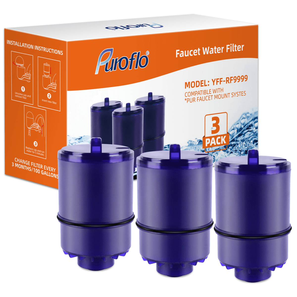 Puroflo RF9999 Faucet Water Filter Replacement for Pure Classic (3 Pack)
