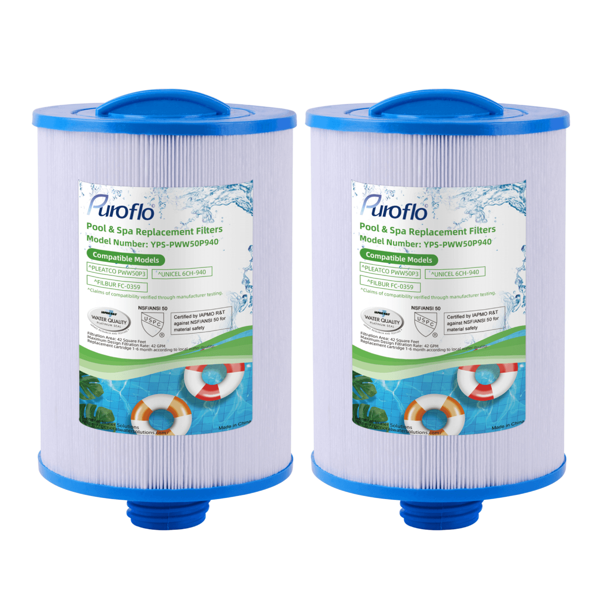 Puroflo Spa Filter Replacement for Pleatco PWW50P3, Unicel 6CH-940, Filbur FC-0359 (2 Pack)
