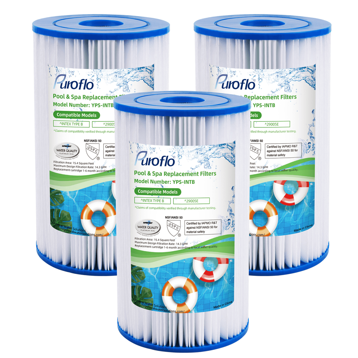 Puroflo Type B 29005E Replacement Pool Filter Cartridge for INTEX (3 Pack)