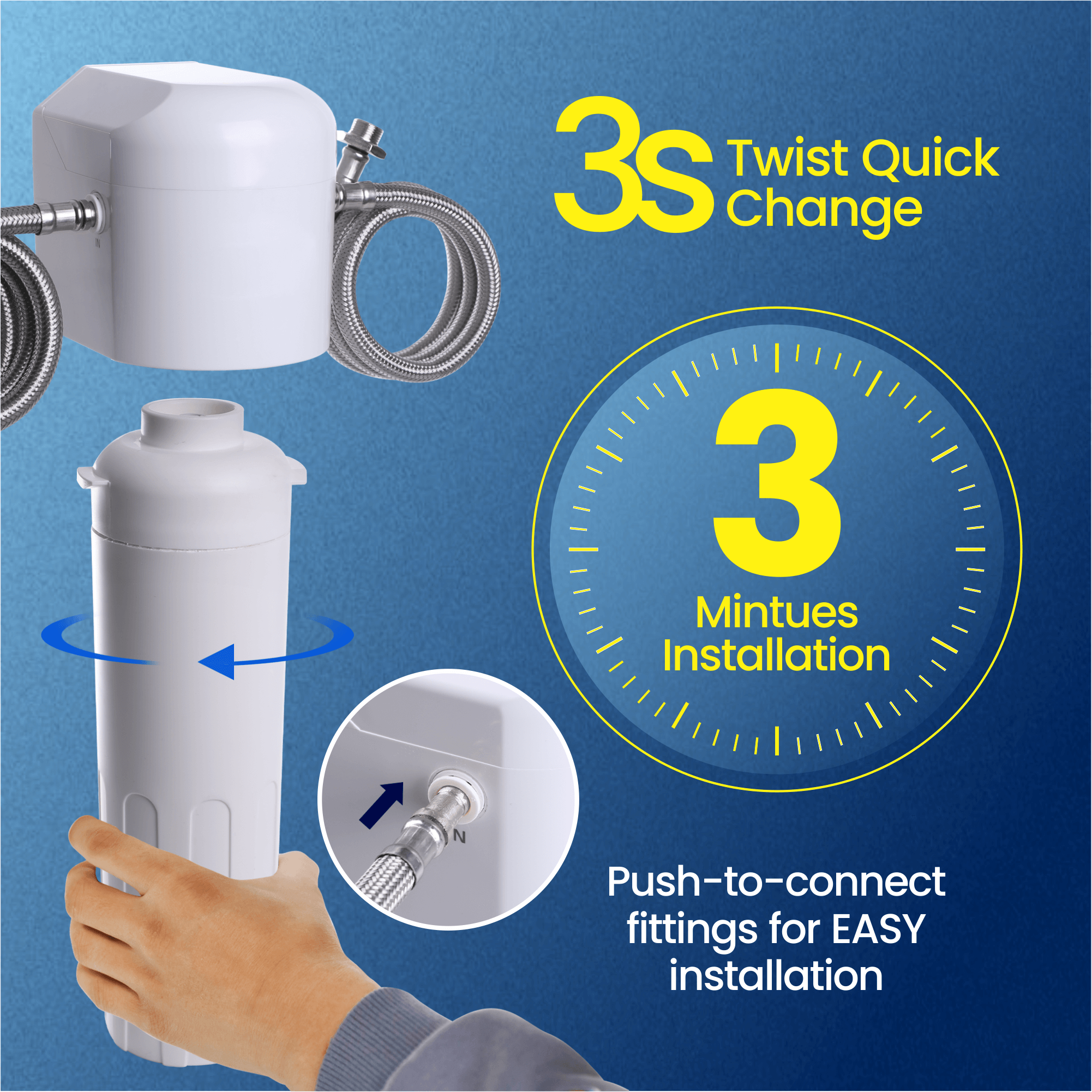 Puroflo Under Sink Water Filter System, Ultra High 22000G Capacity, Directly Connect Under Counter Drinking Water System, NSF/ANSI 42 Certified, Removes Chlorine Odor Heavy Metals, USA Tech Support