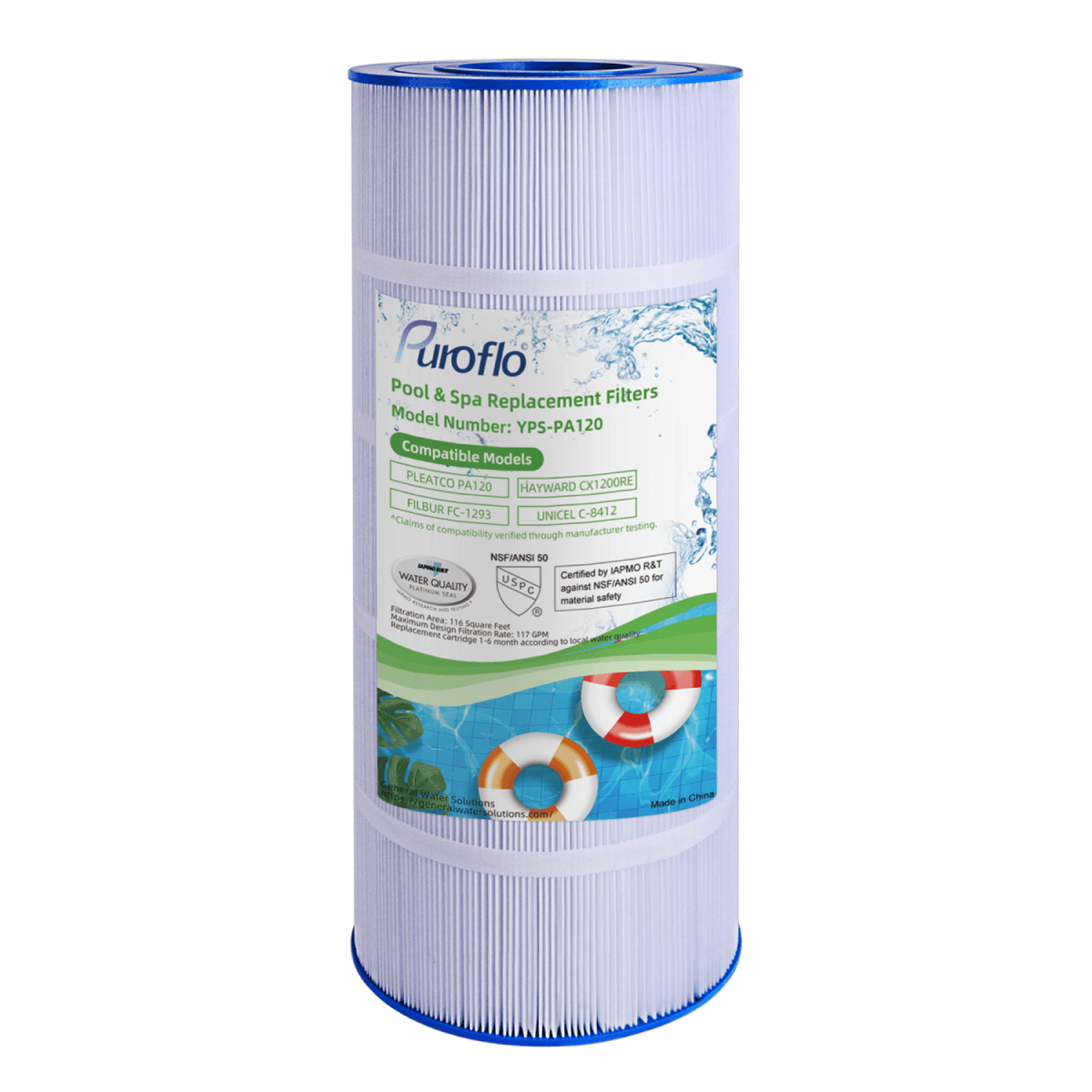Puroflo Pool Filter Replacement for Pleatco PA120, Unicel C-8412, Filbur FC-1293 (1 Pack)