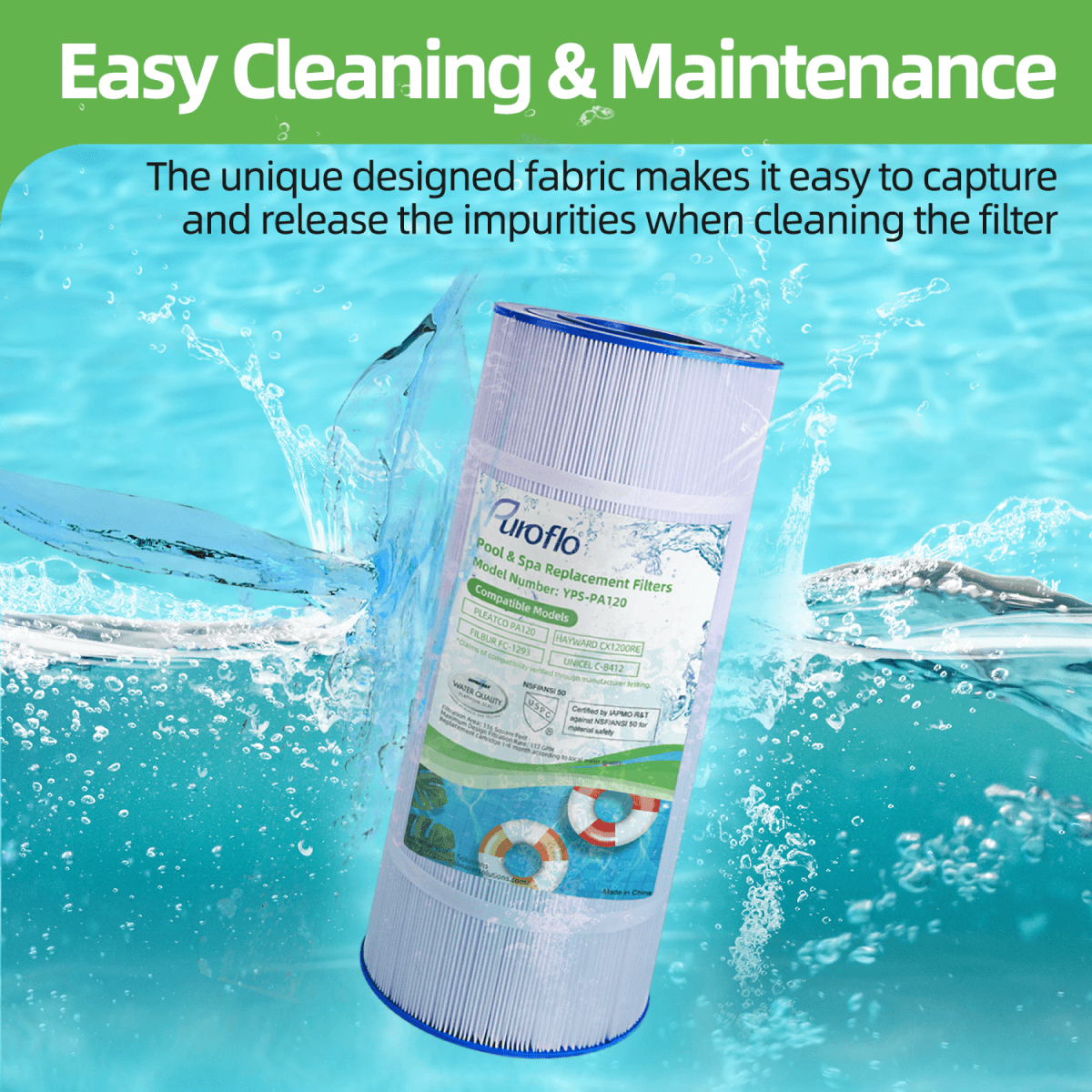 Puroflo Pool Filter Replacement for Pleatco PA120, Unicel C-8412, Filbur FC-1293 (1 Pack)