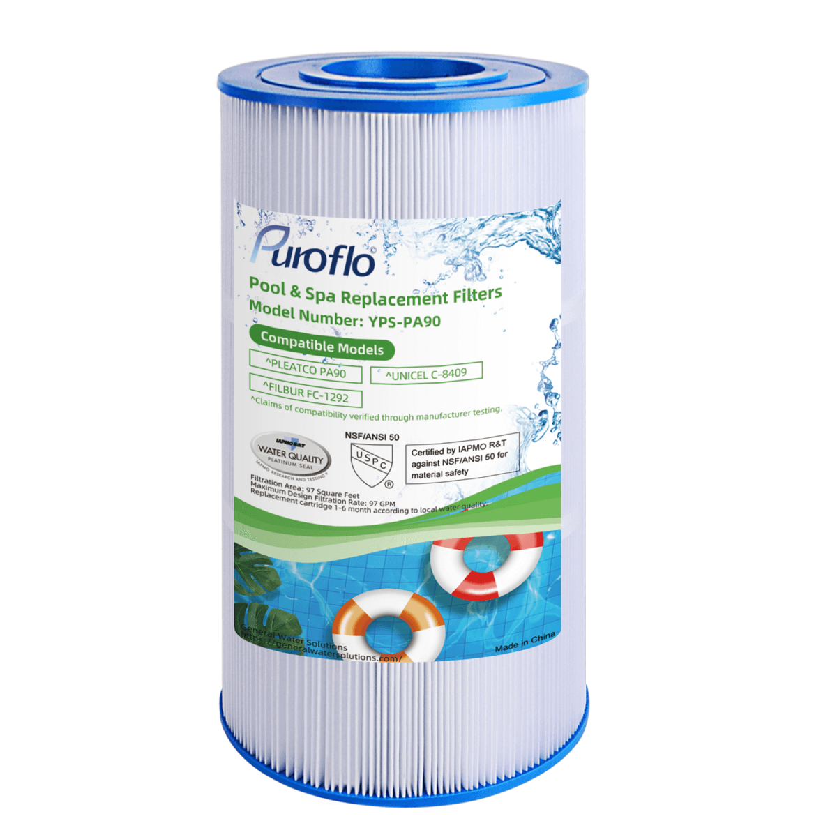 Puroflo Pool Filter Replacement for Pleatco PA90, Unicel C-8409, Filbur FC-1292 (1 Pack)