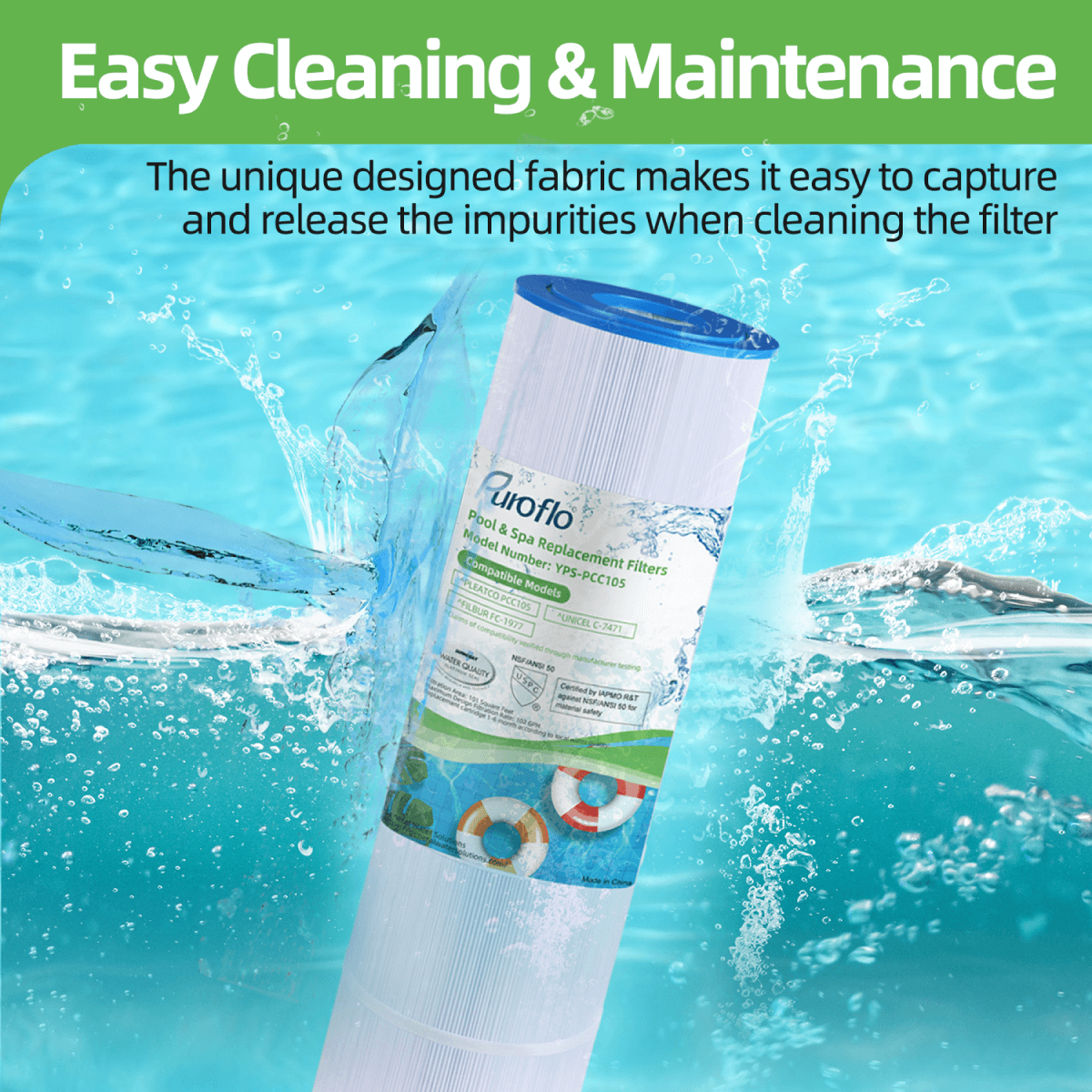 Puroflo Pool Filter Replacement for Pleatco PCC105, Unicel C-747, Filbur FC-1977 (4 Pack)